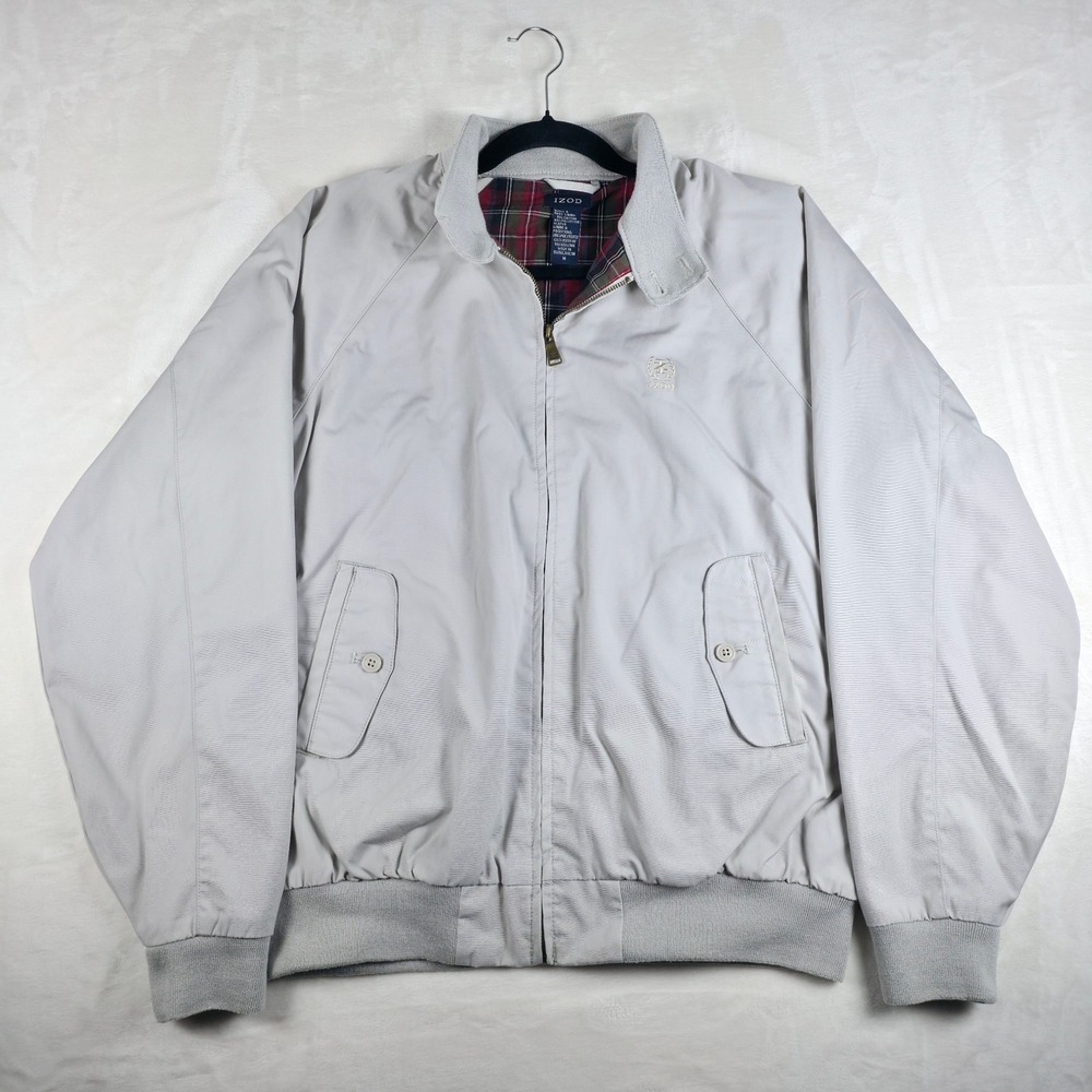 VTG IZOD Harrington Jacket Mens Size M Gray Plaid Lined Full Zip Lightweight Y2K